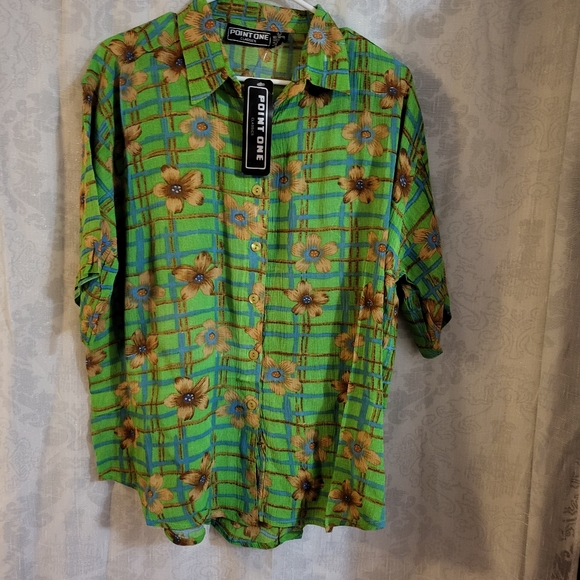 Point One Women's Short-Sleeve Floral Blouse Size L - Picture 1 of 6